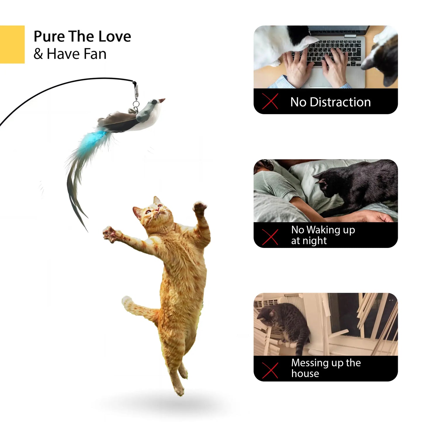 Interactive Cat Toy Wand - 10-in-1 Hands-Free Natural Bird Feather and Ball Set with Suction Cup for Indoor Play