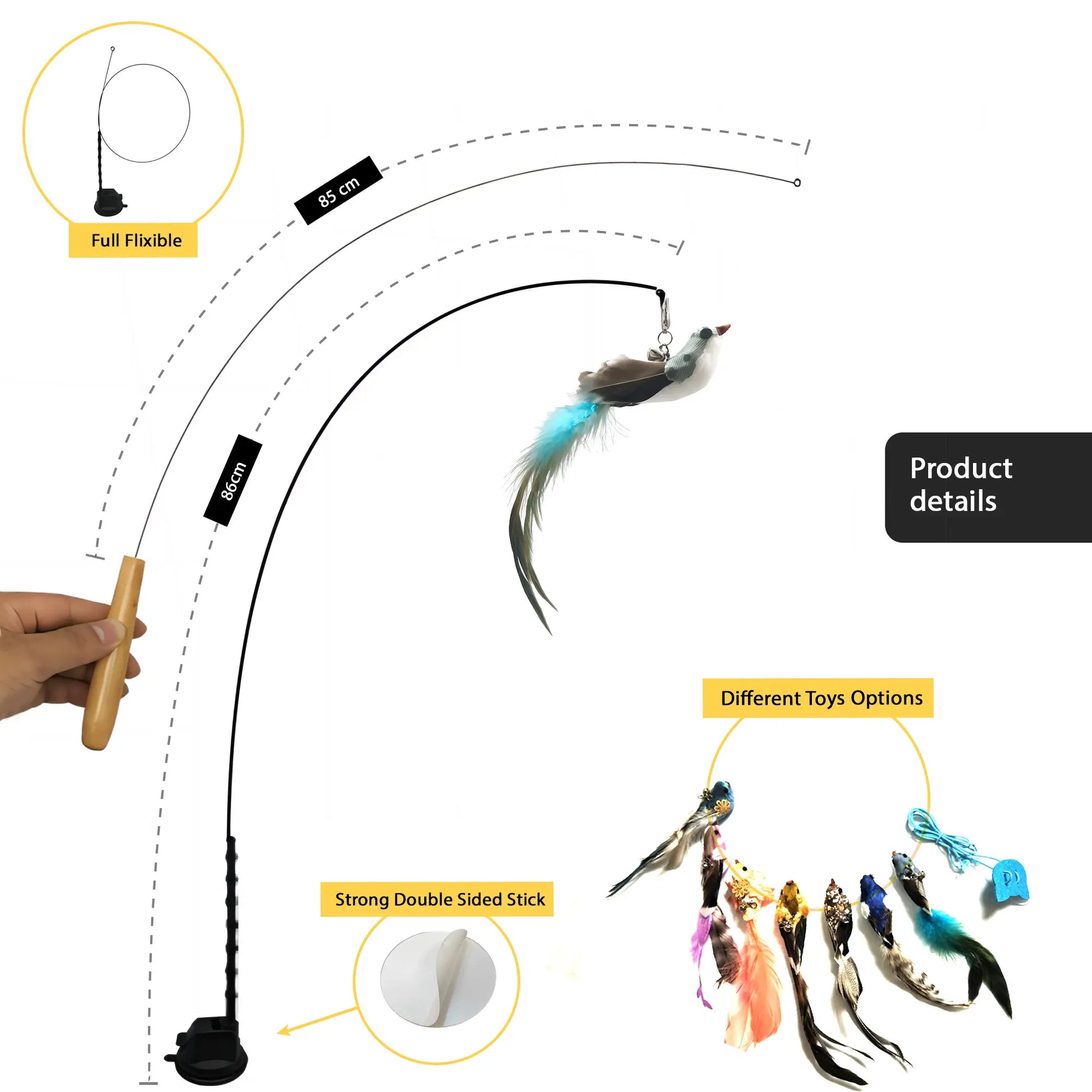 Interactive Cat Toy Wand - 10-in-1 Hands-Free Natural Bird Feather and Ball Set with Suction Cup for Indoor Play