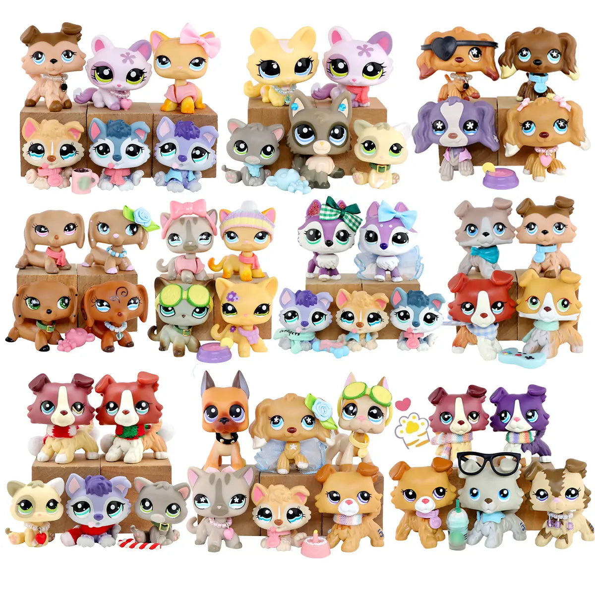 Miniature Animal Figurine Collection: Cats, Dogs, Puppies, Kittens, and Foxes