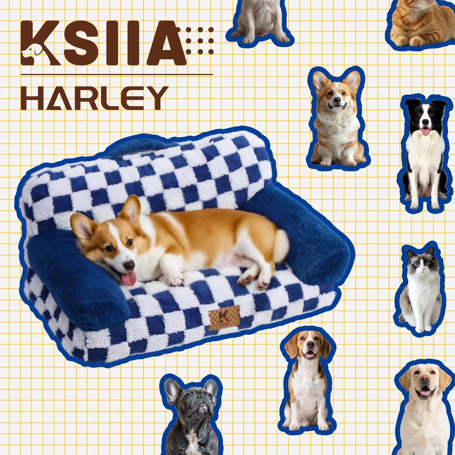 KSIIA Orthopedic Portable Pet Sofa in Larger Size, Made from Jacquard Brushed Polyester with Anti-Slip Features