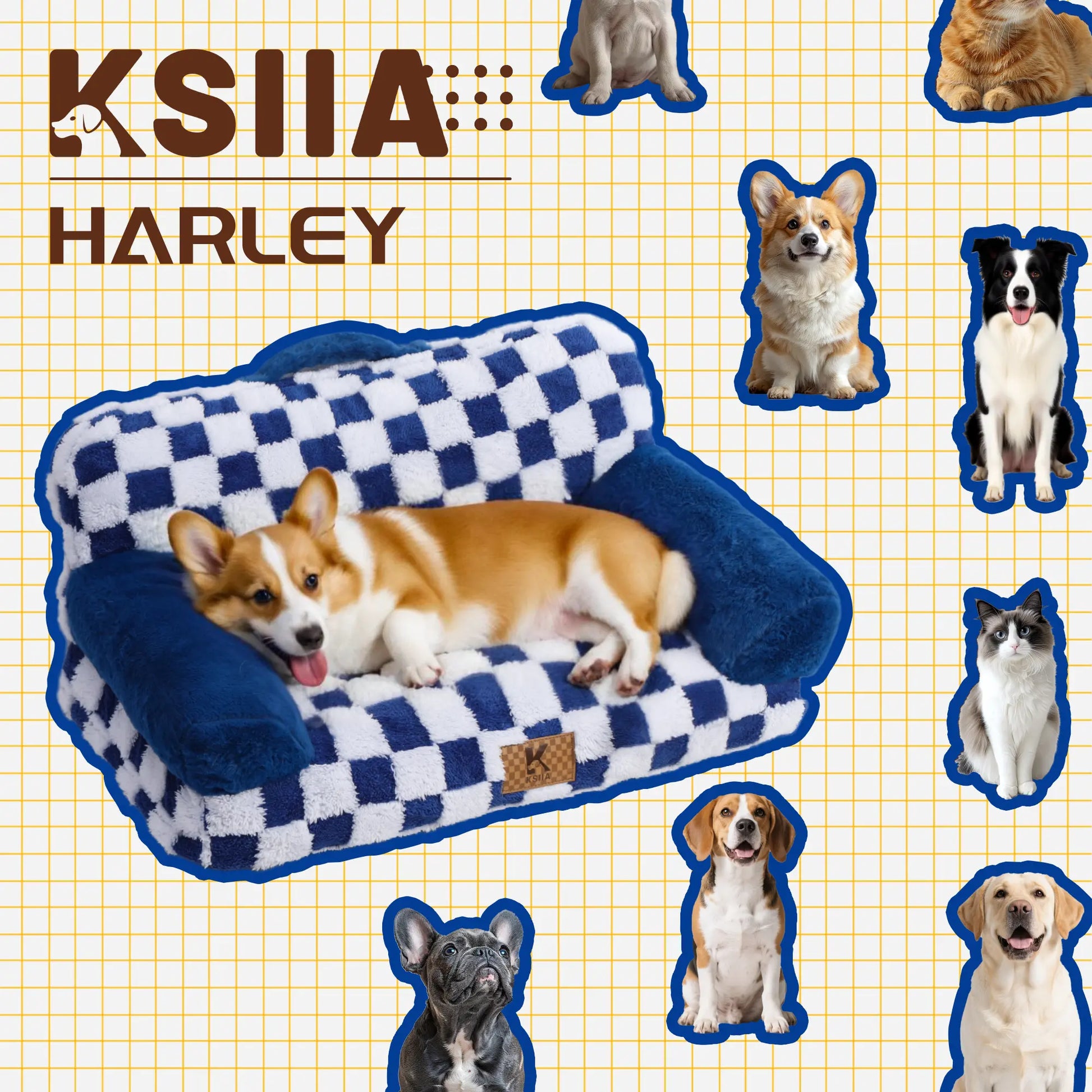 KSIIA Orthopedic Portable Pet Sofa in Larger Size, Made from Jacquard Brushed Polyester with Anti-Slip Features