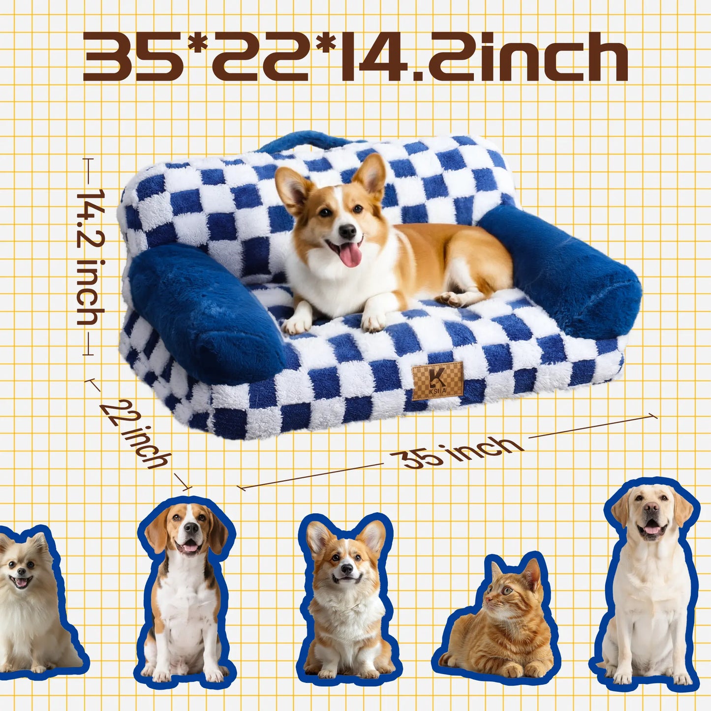 KSIIA Orthopedic Portable Pet Sofa in Larger Size, Made from Jacquard Brushed Polyester with Anti-Slip Features