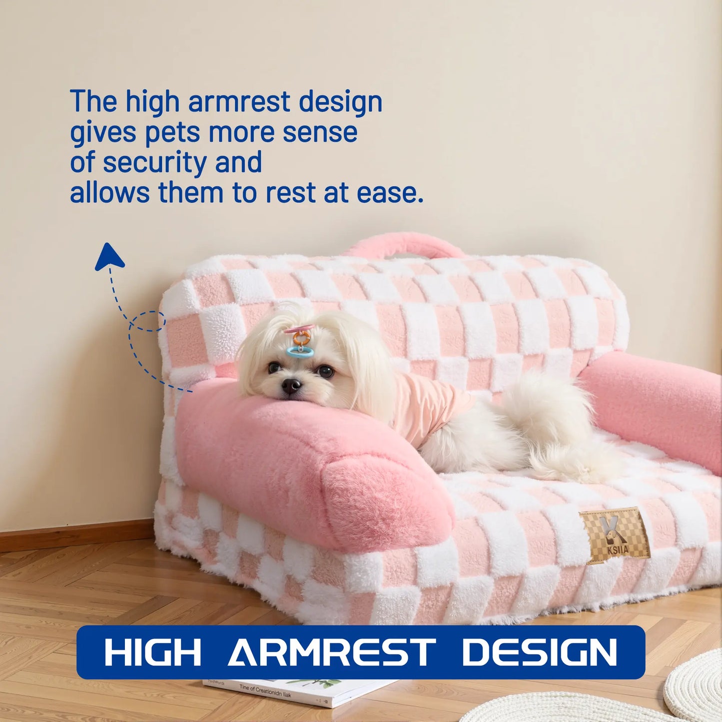 KSIIA Orthopedic Portable Pet Sofa in Larger Size, Made from Jacquard Brushed Polyester with Anti-Slip Features