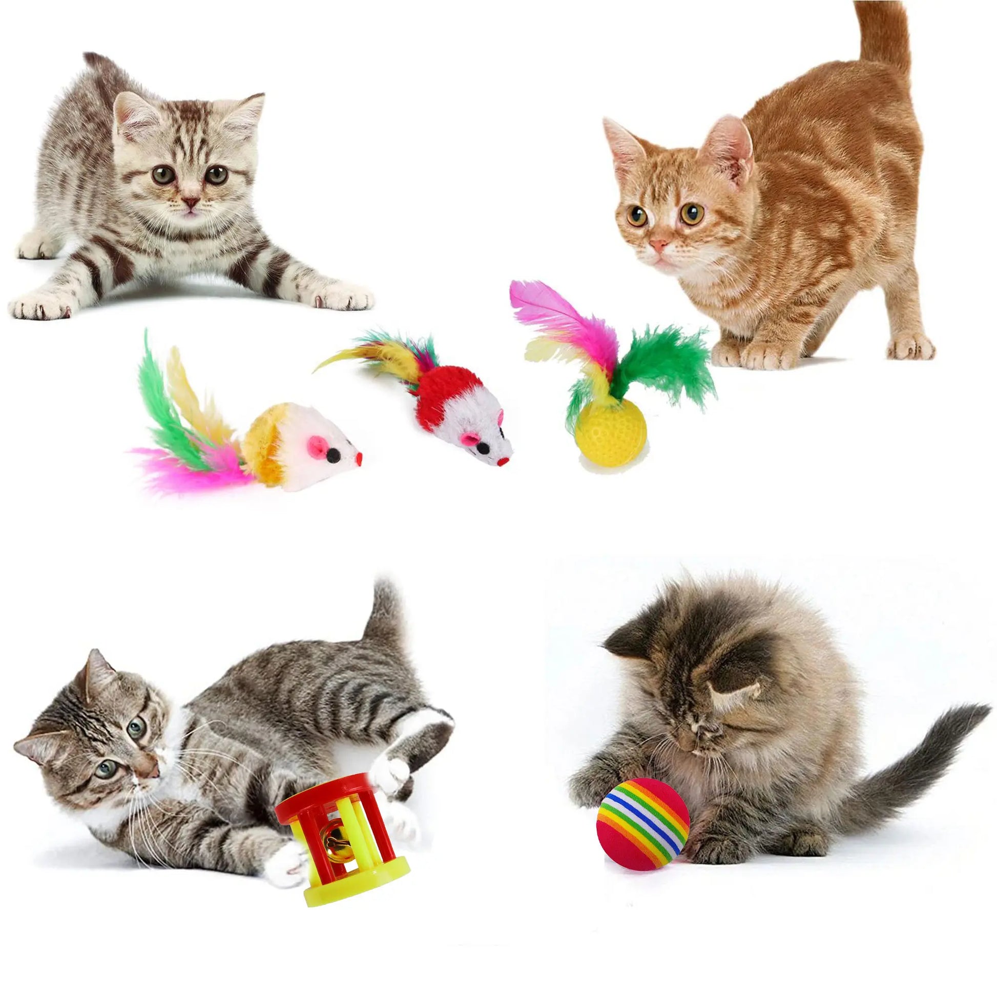 Interactive Cat Toy Set - 22 Pieces for Kittens and Indoor Cats, Featuring Rainbow Tunnel, Feather Teaser Wand, Sisal Mice, Bell Balls, and Crinkle Balls