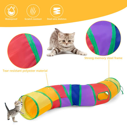 Interactive Cat Toy Set - 22 Pieces for Kittens and Indoor Cats, Featuring Rainbow Tunnel, Feather Teaser Wand, Sisal Mice, Bell Balls, and Crinkle Balls